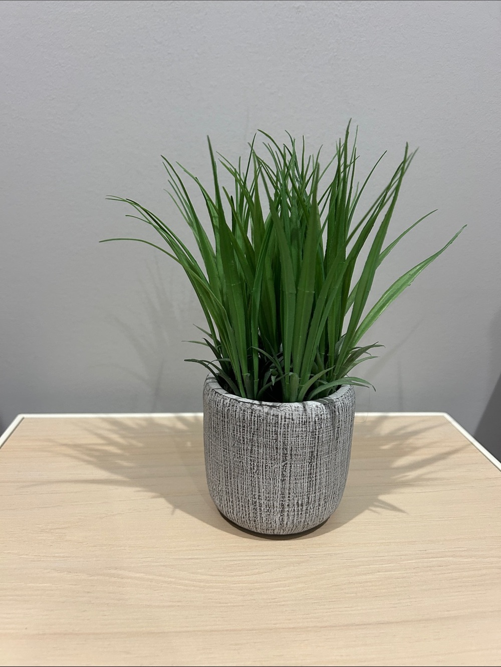 Artificial Green Grass Plant in Gray Textured Ceramic Pot